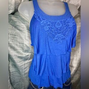 Candie’s Majestic Blue Scoop Neck Ruffle Tiered Tank Top Summer Shirt ~ X-Small